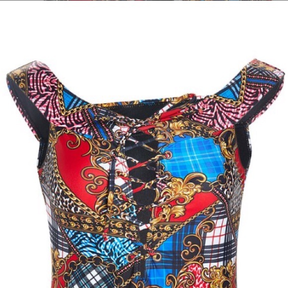 YMI Red & Blue Patchwork Off Shoulder One-Piece Swimsuit Women’s Small NWT - Picture 3 of 4